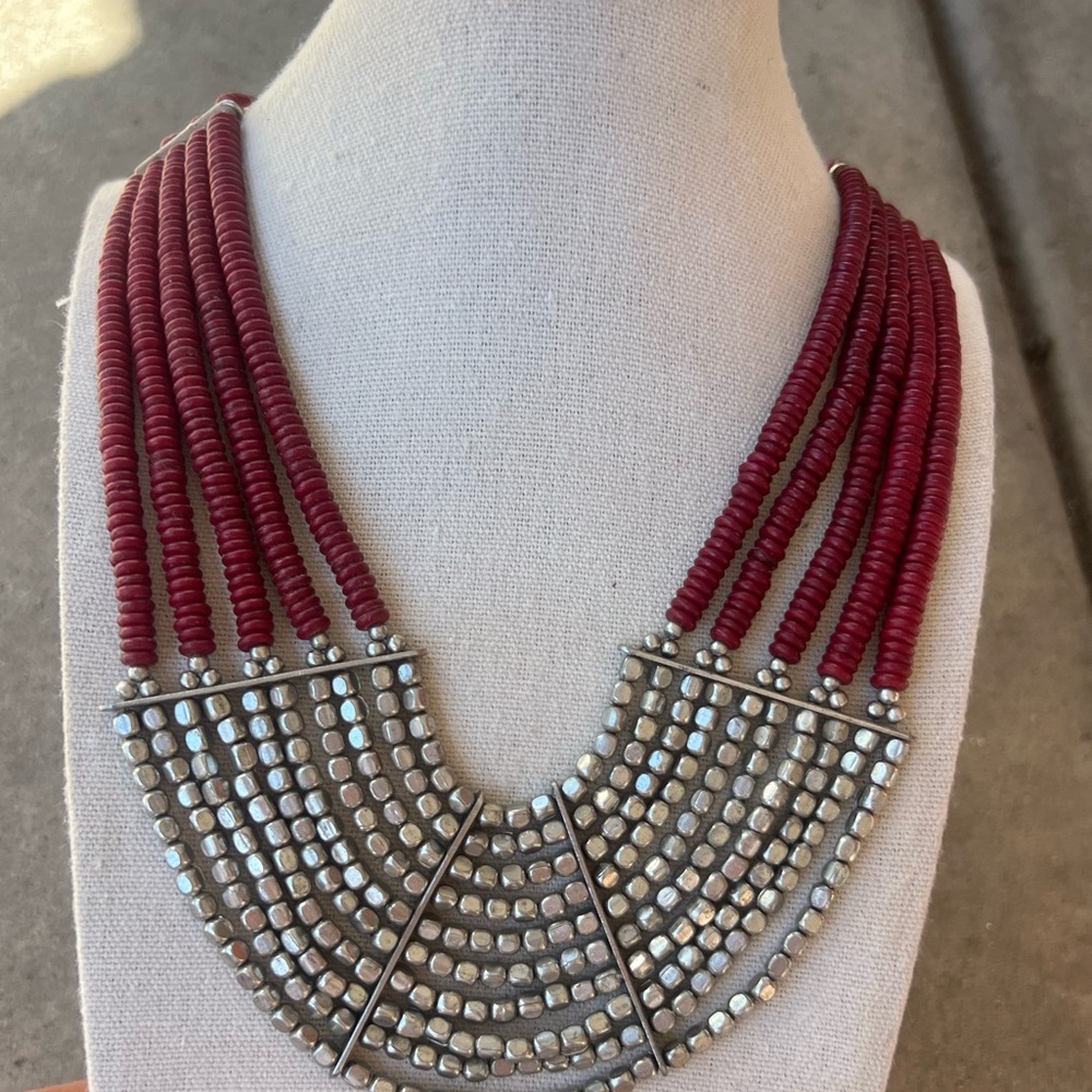 Vintage Boho Western Tubular Brass and Bead Multi Strand Necklace Quality